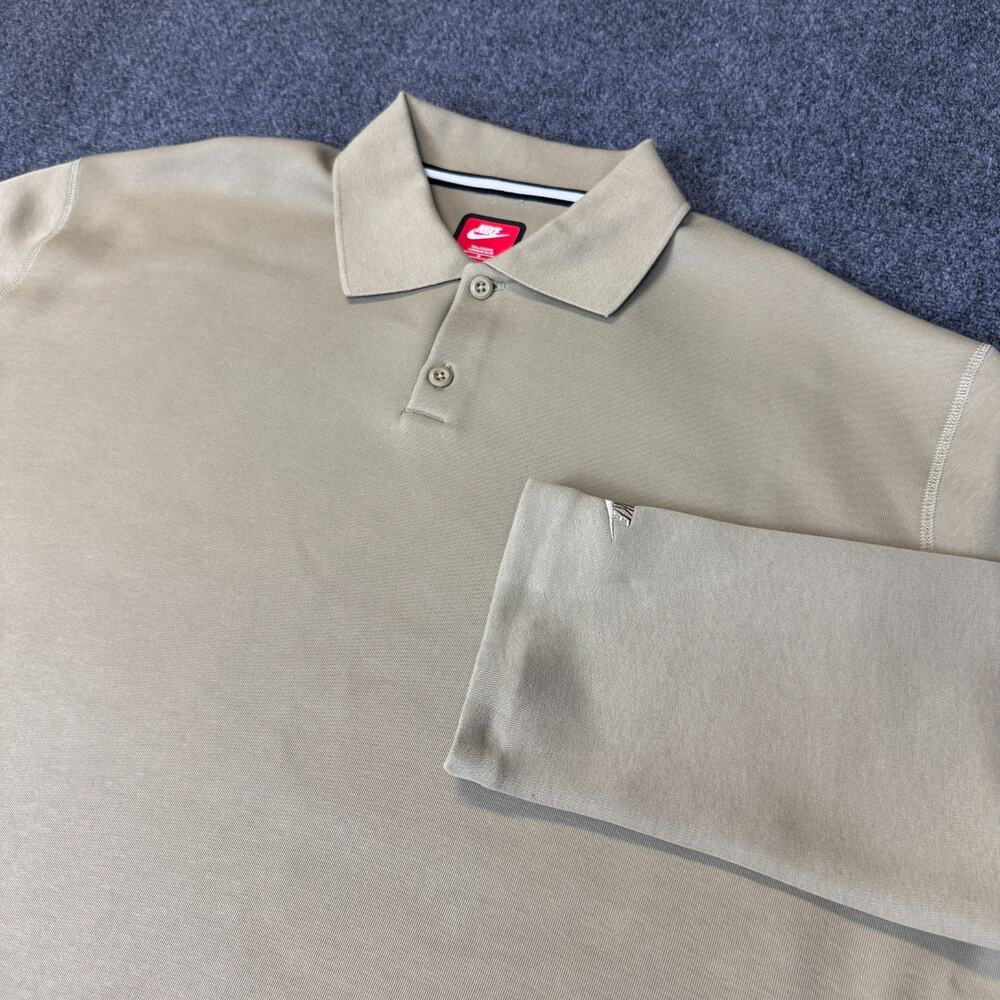 Nike Tech Fleece Reimagined Polo Mens Medium Tall‎ Long Sleeve Olive FZ7570-276
